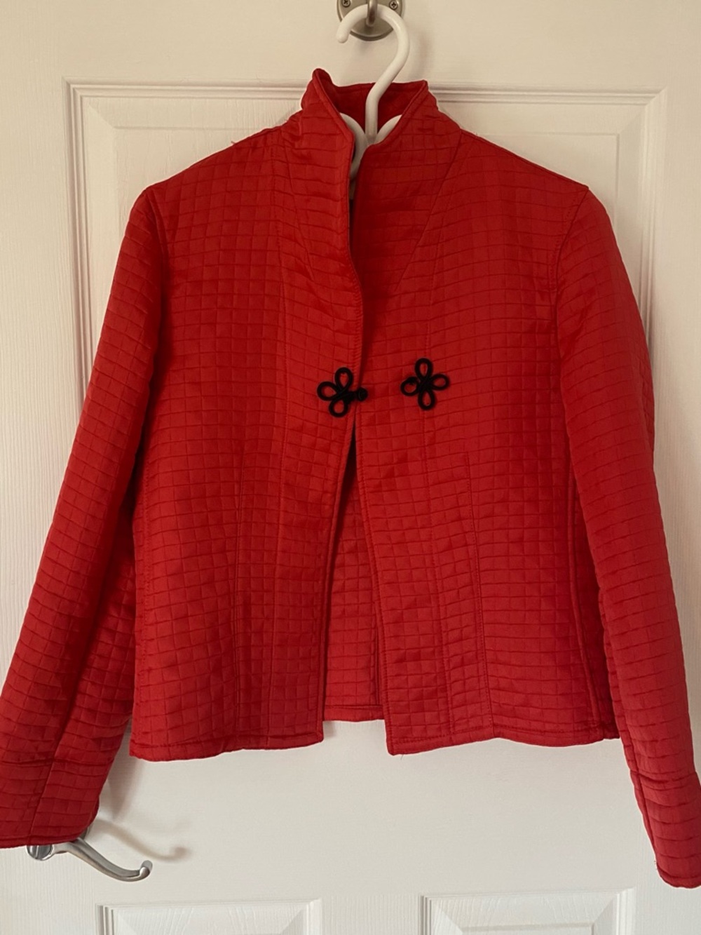 Harve Benard Quilted Red Mandarin-Collar Jacket